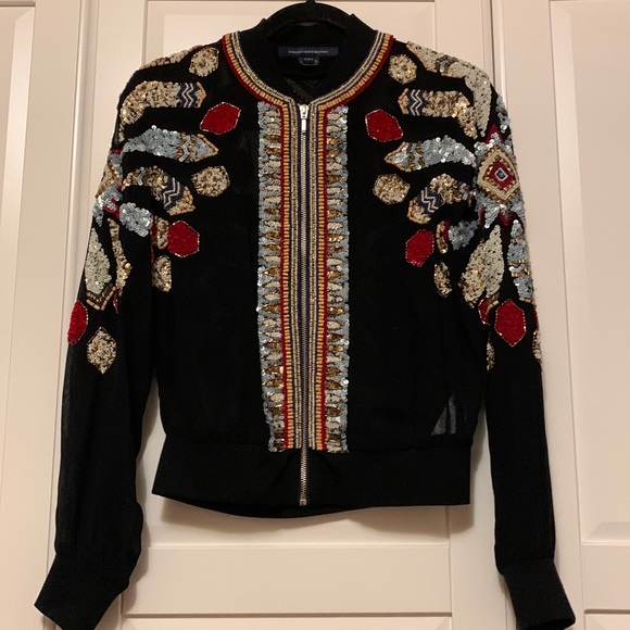 French Connection Bomber Sheer Sequence Jacket - Picture 1 of 5